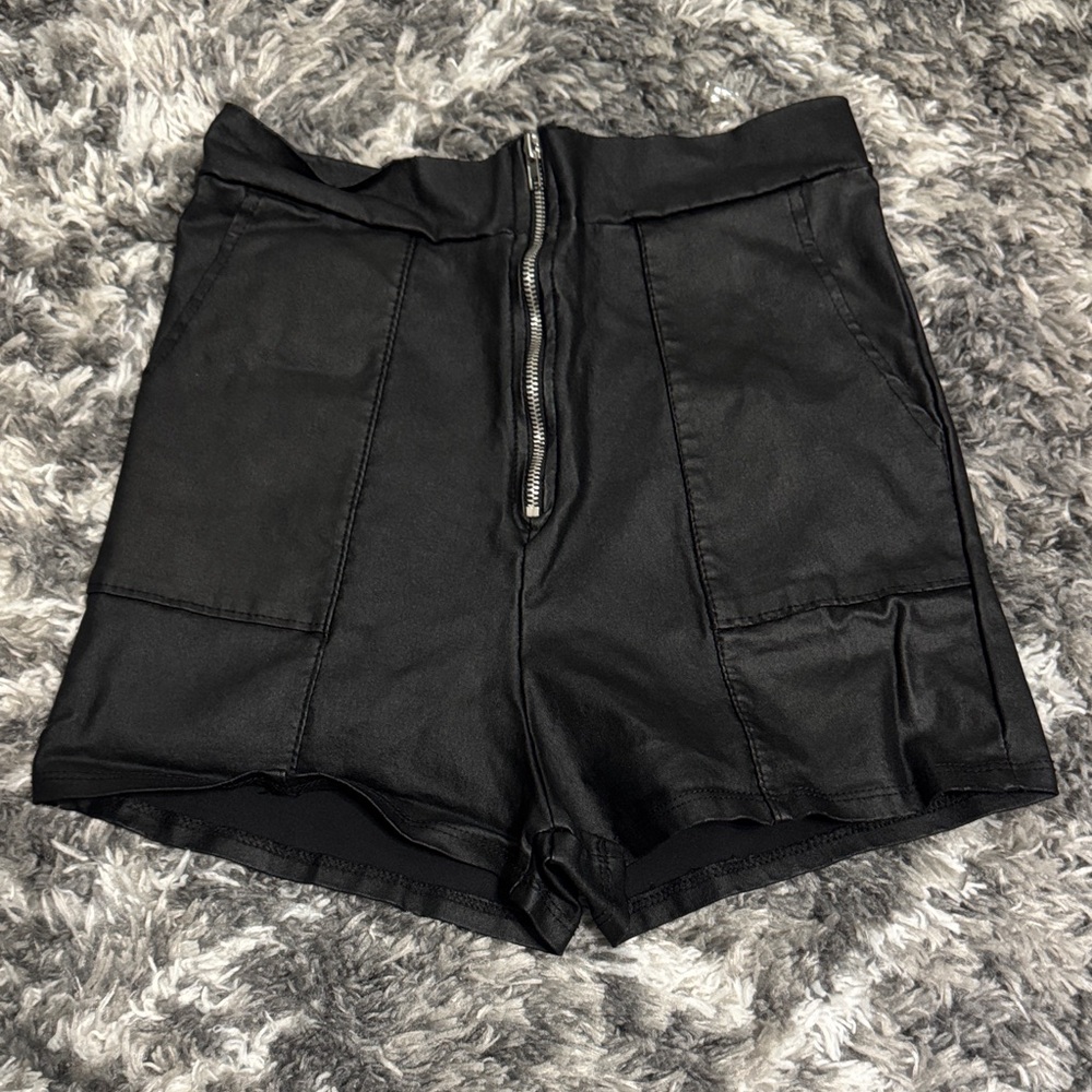 Windsor Black High Waist Leather Shorts